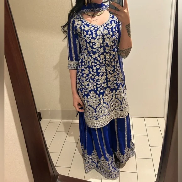 Royal Blue Sharara Set - Picture 1 of 4